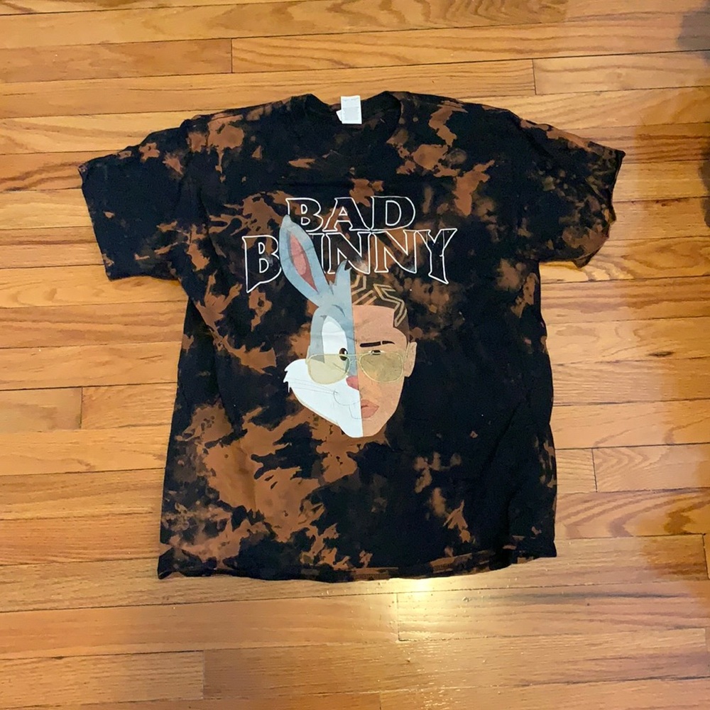 BAD BUNNY CUSTOM BLEACH DYE TOUR T